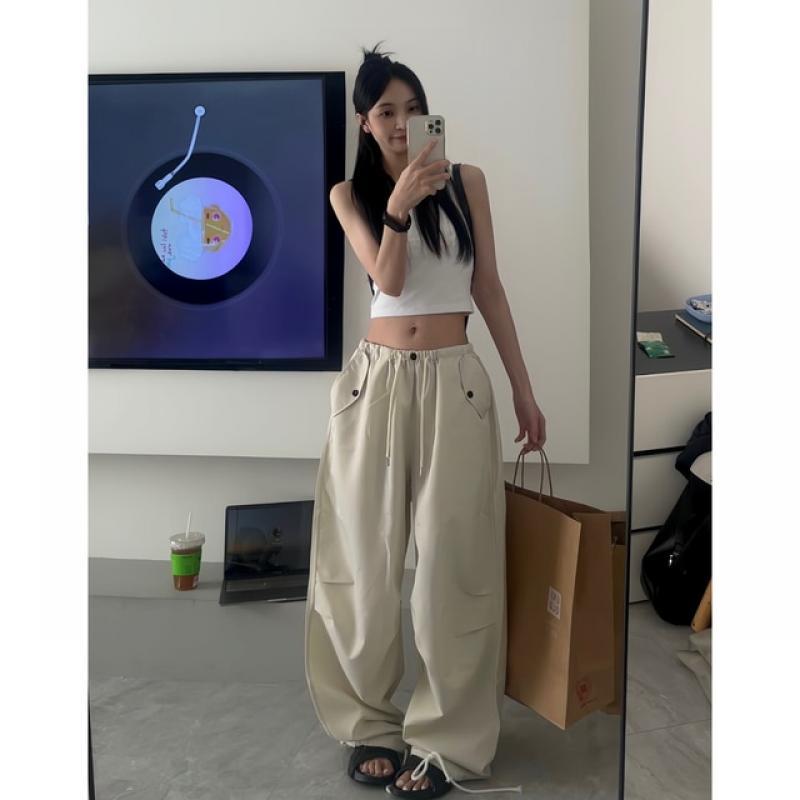 Deeptown Parachute Cargo Pants Women Korean Style Baggy Wide Leg Trousers Streetwear Oversize Sweatpants Female Harajuku Jogging