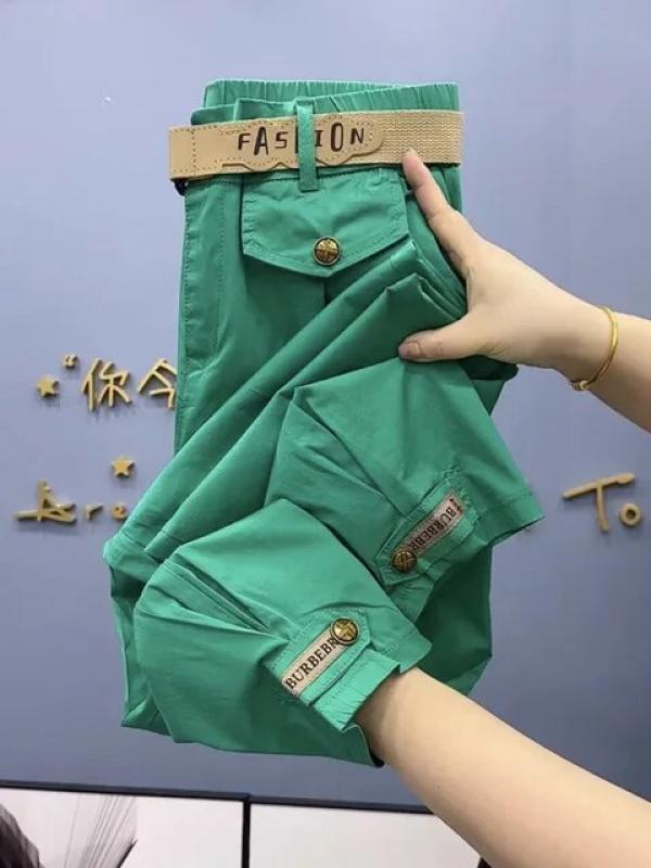 2023 Autumn Spring Loose Casual Pants Trousers Cotton Metal buttons high-quality Solid Color Pants Women
