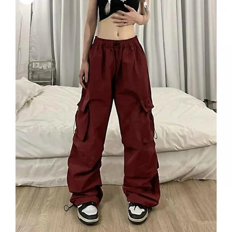 2023 Retro Cargo Pants Women Y2k Streetwear Workwear Casual Baggy Straight Trousers Fashion Wide Leg Pockets Joggers Trousers