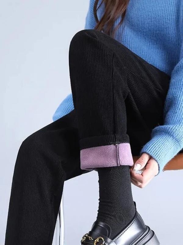 Oversized 5xl Winter Plush Velvet Lined Corduroy Pants Womens Casual Thicken Pantalones High Waist Ankle-length Warm Sweatpants