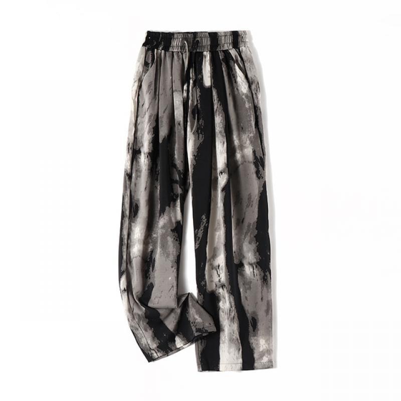 Tie Dye Striped Vintage Elastic High Waist Lace Up Wide-Leg Loose Women's Pants Korean Fashion Full Length Pants For Women 2023