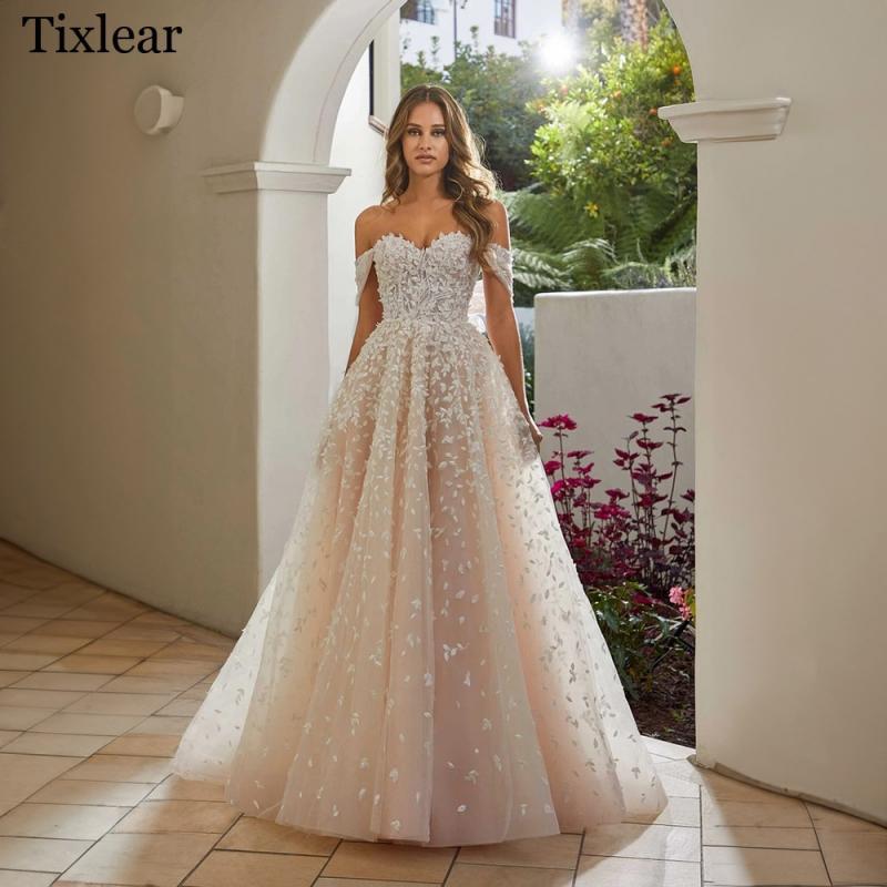 Tixlear Vintage Wedding Dress For Women A-line Off The Shoulder Sweetheart Appliques Bow Bridal Gowns Appliques robe de mariée