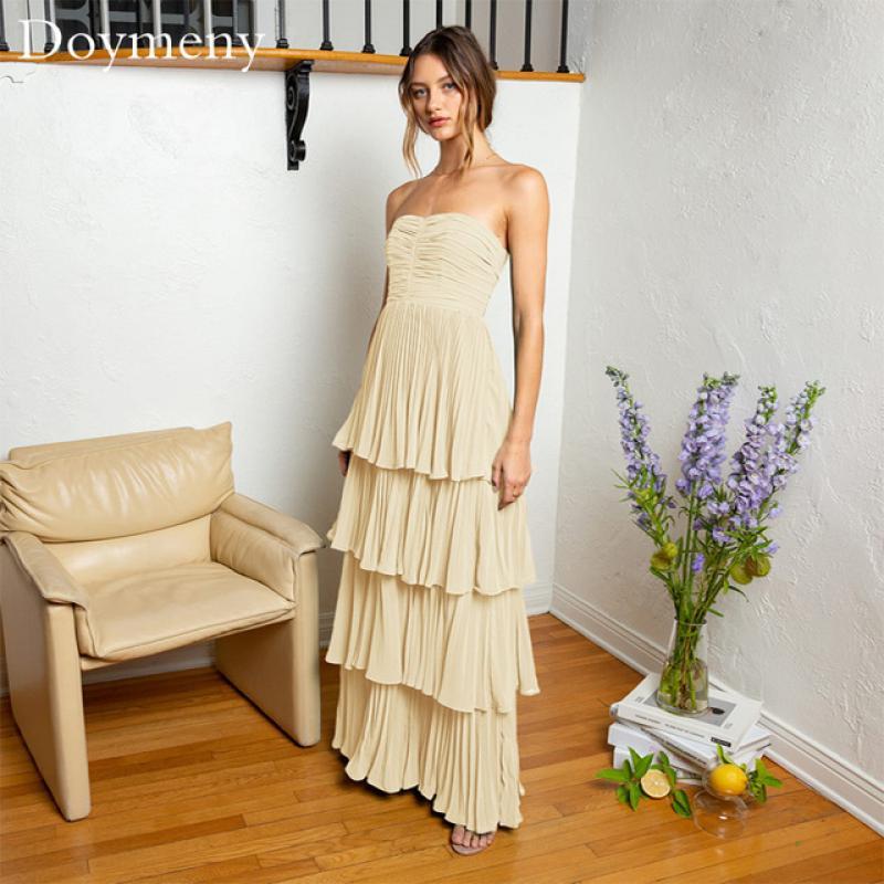 Doymeny 2023 Elegant Chiffon Prom Dress Multicolour Strapless Zipper Back Sleeveless Vestidos De Fiesta Elegantes