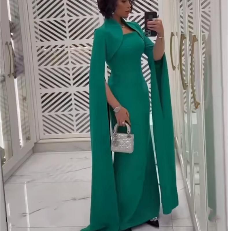 Mermaid Evening Dresses Long فساتين سهرة  Вечернее платье Elegant Crepe Formal Prom Party Dress Robe de soirée with Cape