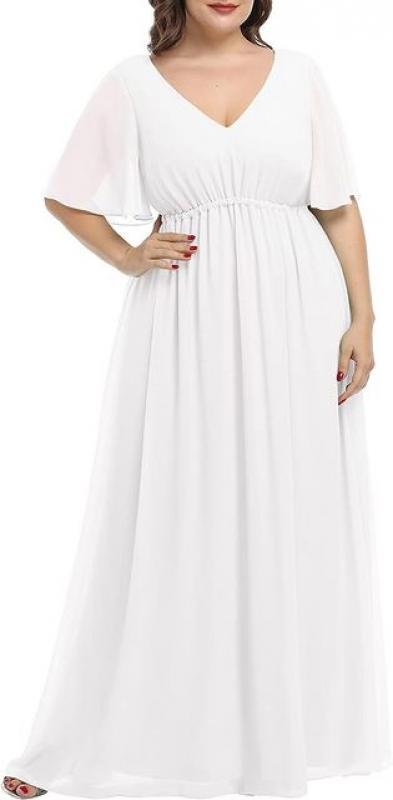 Fashion Women's Multicolor Chiffon Evening Dress Double V-Neck Empire Waist Ball Gowns for Evening Party Formal Maxi Dress