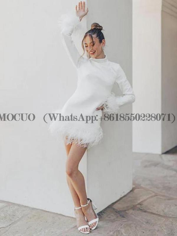 Tassel Feathers Prom Dress Women Fashion Sexy Stitching Mini Dress Evening Party Club Elegant Long Sleeves Formal Dress