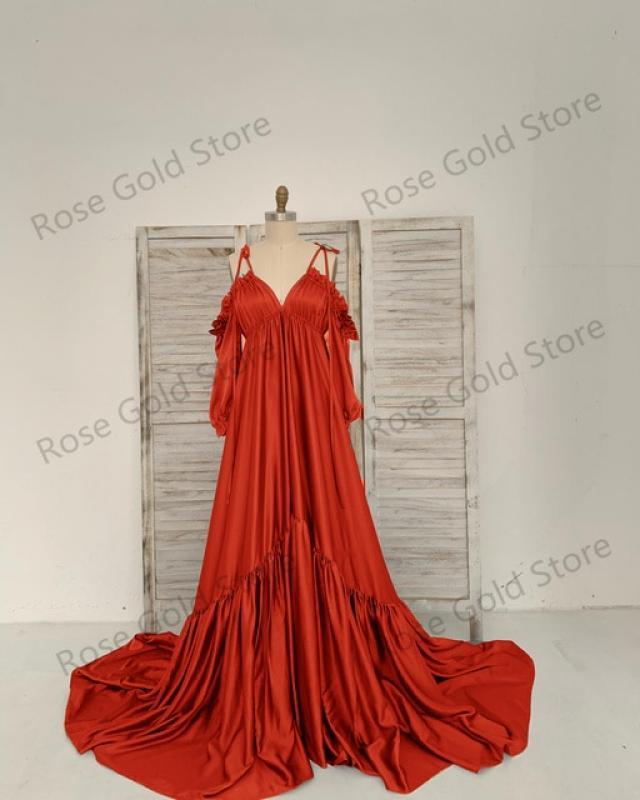 Real Photo Dark Grey Silk Satin Maternity Robes Long Sleeve Spaghetti Women Pregnant Gowns for Photoshoot Evening Dress