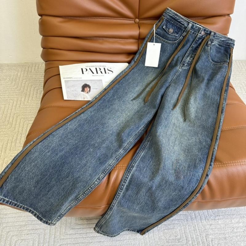 Jeans Women Trendy High-Waist Full Length Wide Leg Denim Pants Vintage Casual Straight Lace Up Female Oversized Loose Clothing