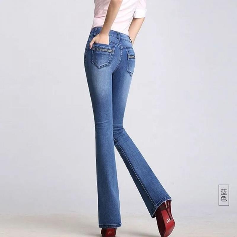 2023 New Spring Summer Women Casual Flare Pants Fashion Ladies High Quality Jeans Woman Blue Jeans