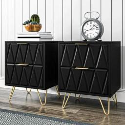 Hommoo 2 Drawers Nightstand Set, Modern Bedside Table Set With Metal Leg, Accent End Side Table For Living Room & Bedroom, White
