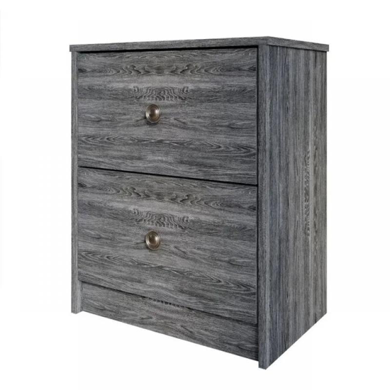 Vintage Nightstand with 2 Drawers, Dark Gray Bedroom Bedside Table  End Side Organizer Storage