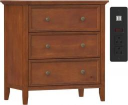 IKENO White Nightstand With 3 Drawers And Charging Station, Solid Wood  Night Stand Organizer For Bedroom