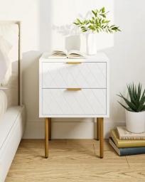 Nightstand, 2 Drawer Dresser For Bedroom, Small Side Table With 2 Drawers, End Table With Gold Frame For Bedroom, Black Stripe