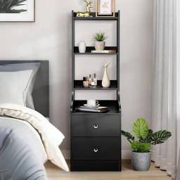 White Night Stand, 55“ Modern Nightstand Bedside Table With 4-Tier Open Shelves & 2 Drawers, Wood Night Stand For Bedroom