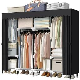 LOKEME Portable Closet, 25mm Steel Tube Clothes Storage Organizer For Extra Sturdy, Quick And Easy To Assembly, Black Cover