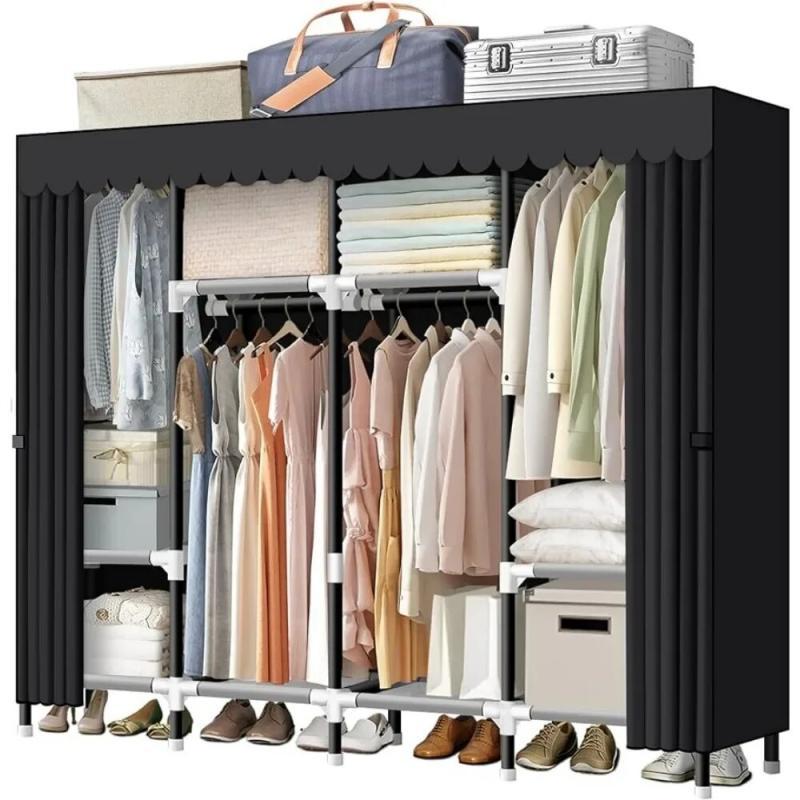 LOKEME Portable Closet, 25mm Steel Tube Clothes Storage Organizer for Extra Sturdy, Quick and Easy to Assembly, Black Cover