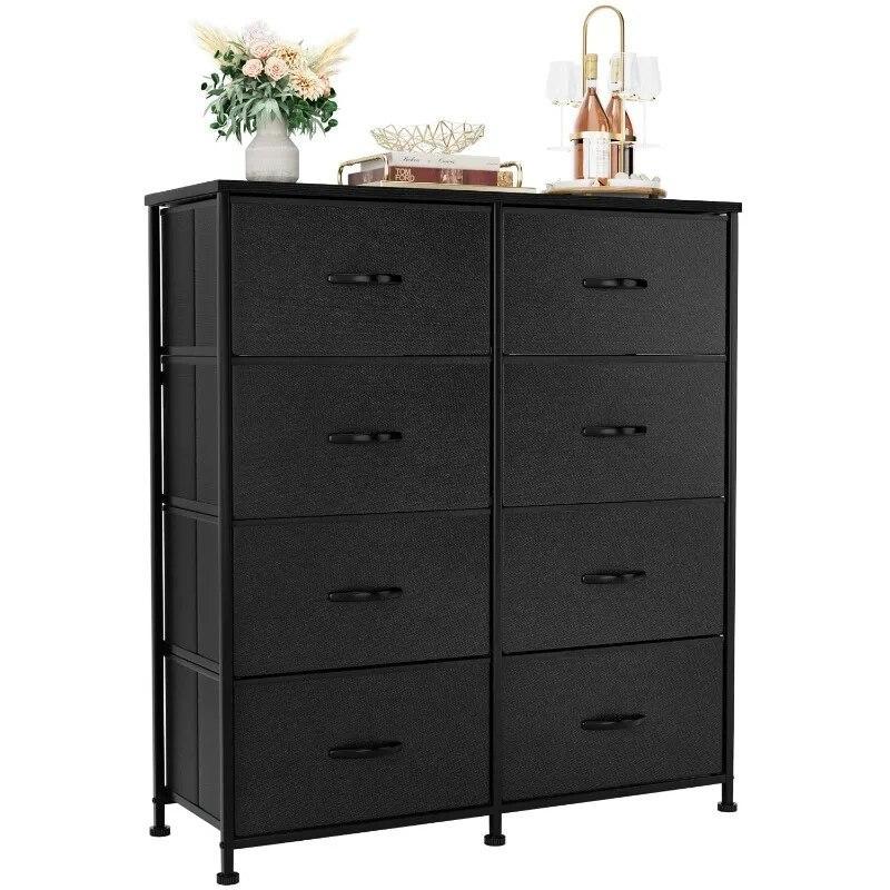 LISM Dresser for Bedroom with 8 Drawers, Wide Chest of Drawers, Fabric Dresser,Black