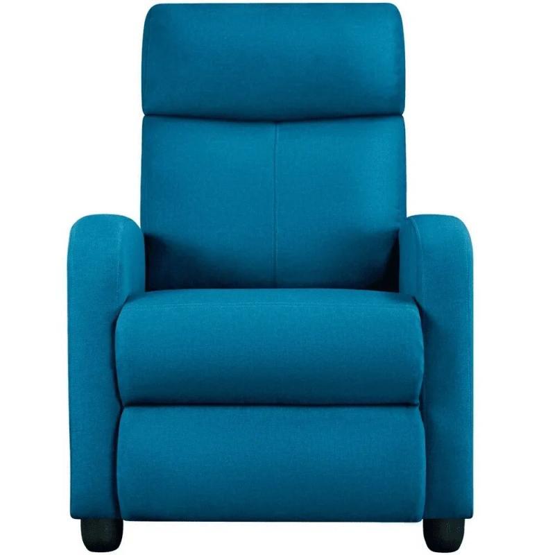 Fabric Push Back Theater Recliner Chair with Footrest, Blue Chairs Living Room  Single Sofa Chair