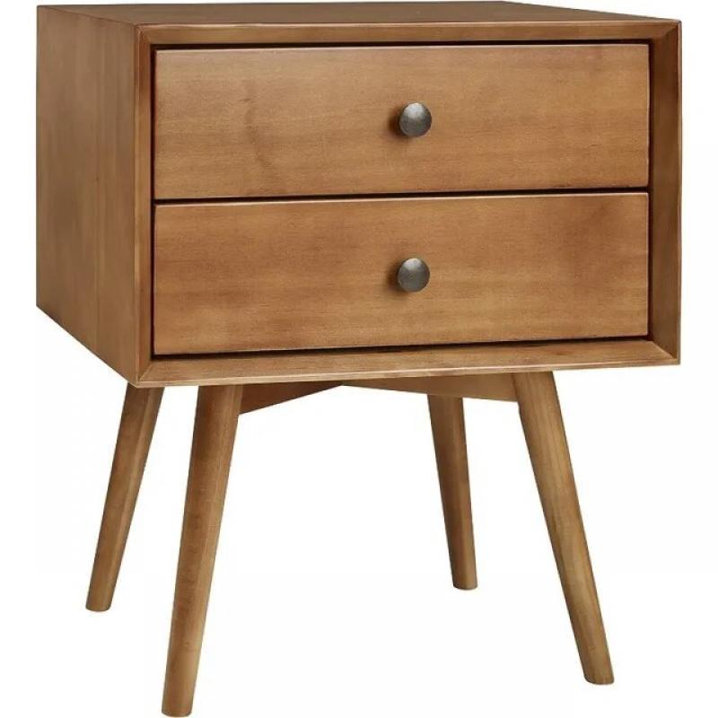 Walker Edison Mid Century Modern Wood Nightstand Side Table Bedroom Storage Drawer Bedside End Table, 2 Drawer, Walnut