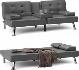 Convertible Folding Futon Sofa Bed Sleeper Couch For Living Room Faux Leather Upholstered Loveseat
