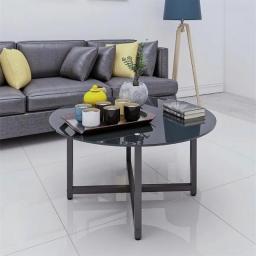 Rectangle Tempered Glass Coffee Table Metal Tube Legs End Table For Living Room, Black