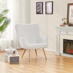 Alden Design Mid-Century Modern Wingback Accent Chair, White Boucle Chairs Living Room