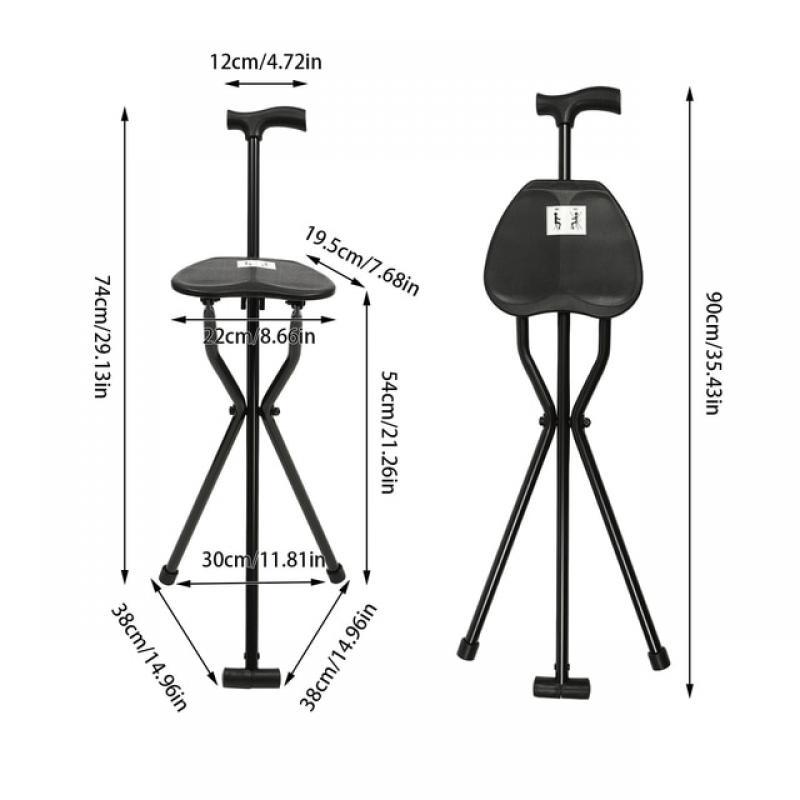 Portable Folding Walking Cane with Tripod Chair Seat Stool Heavy Duty Adjustable Walking Stick with Seat Folding