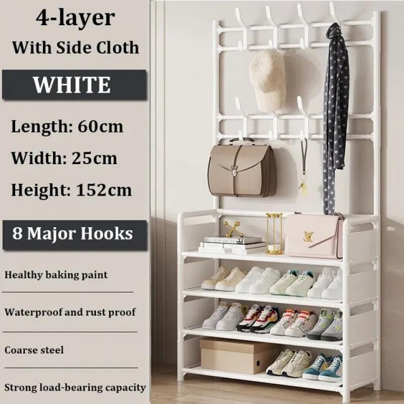 3/4Layers Floor Shoe and Hat Rack Strong Living Room Organizer Clothes Hat Coats Shoes Storage Shelf Bedroom Bag Storage Rack