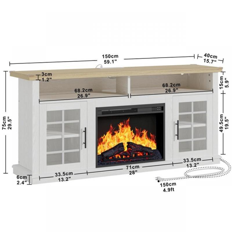 2024 New Fireplace TV Stand with Power Outlet and LED Light