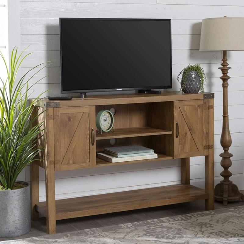 allulah Rustic 2 Door TV Stand for TVs up to 58 Inches, 52 Inch, Barnwood