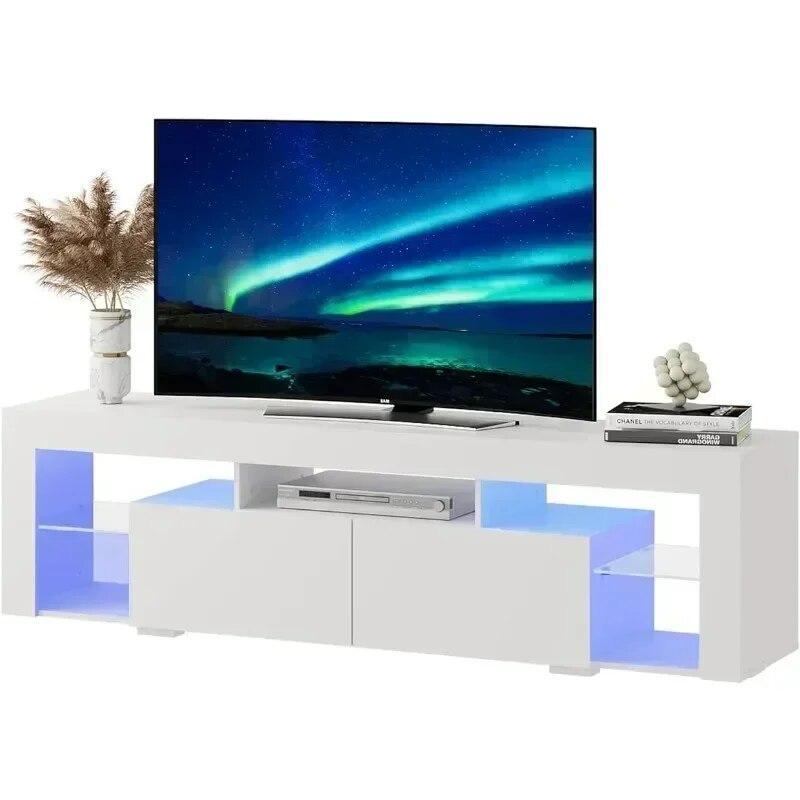 TV Stand, Modern Entertainment Center with Open Shelves, Wood TV Console with 2 Storage Drawers for Bedroom, Living Room