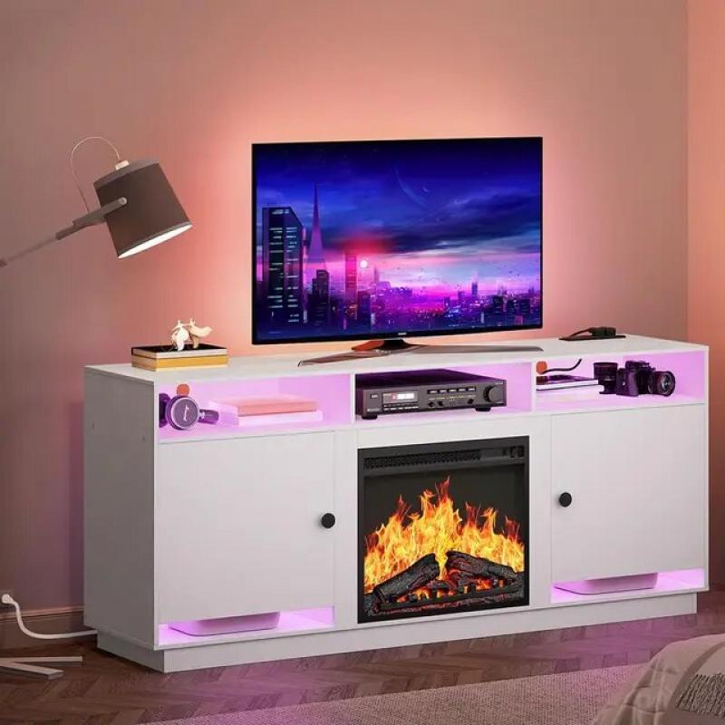 Tv Console 65 Inches With LED Light and Power Socket Cabinet for Tv Stand Living Room Furniture for Modern Television Home Shelf