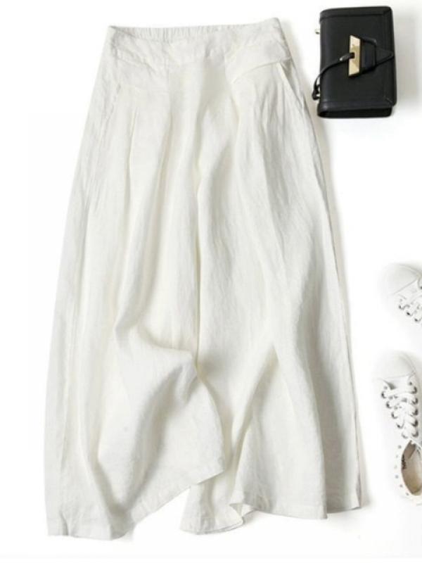 Summer Pants for Women Cotton Linen Large Size Wide Leg Pants Femme Arts Style Elastic Waist Solid Casual Loose Pantalon