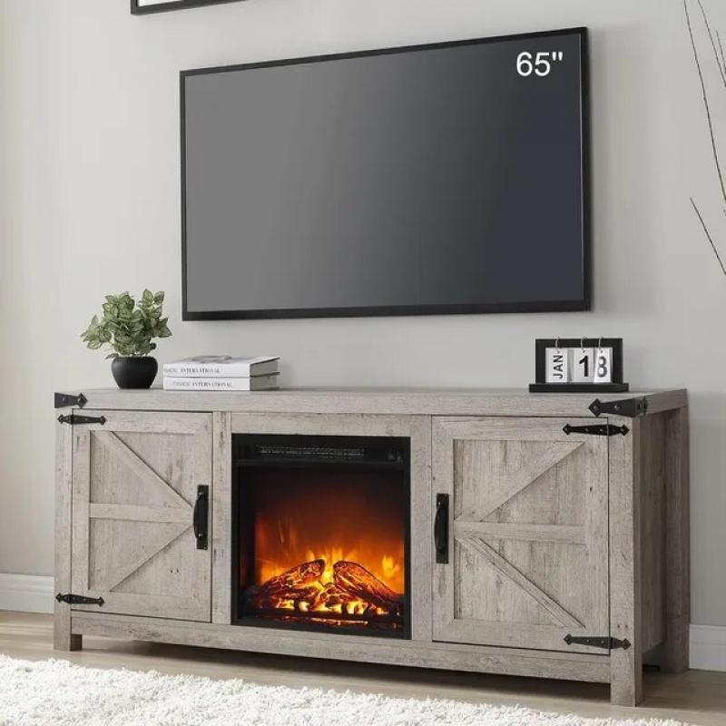 T4TREAM Fireplace TV Stand for 65 Inch TV, Farmhouse Barn Door Media Console, Entertainment Center with 18