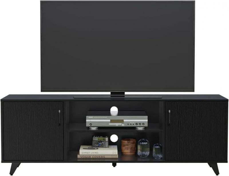TV Stand, Entertainment Center with 2 Doors and 2 Cubby Storages Cabinets for up to 65 inch for Living Room, Black, 53.5 inch