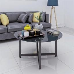 Rectangle Tempered Glass Coffee Table Metal Tube Legs End Table For Living Room, Black