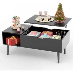 Sweetcrispy Coffee Table Black, Lift Top Coffee Tables For Living Room, Small Rising Wooden Dining Center Tables With Storage