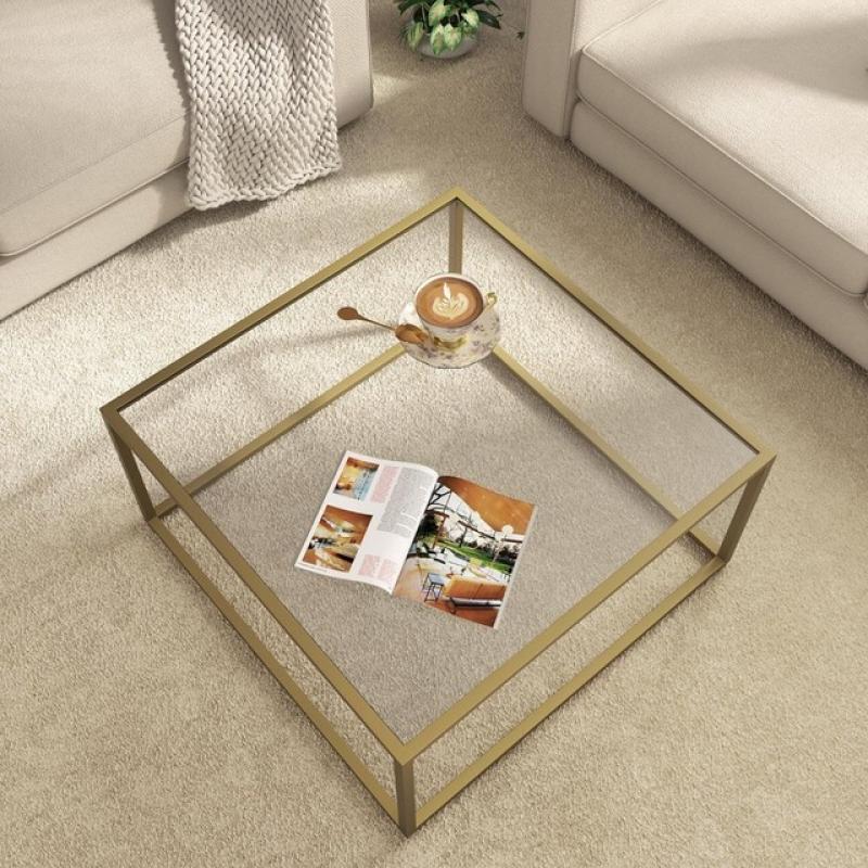 SAYGOER Gold Coffee Table Glass Modern Coffee Tables for Small Space Simple Square Center Table for Living Room Home Office