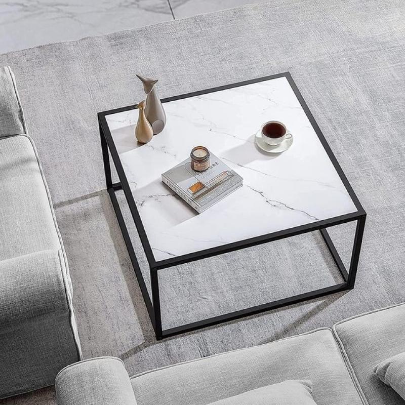 Marble Coffee Table Small Square Coffee Tables Modern Center Table for Living Room Office 27.6 * 27.6 * 15.7 Inch