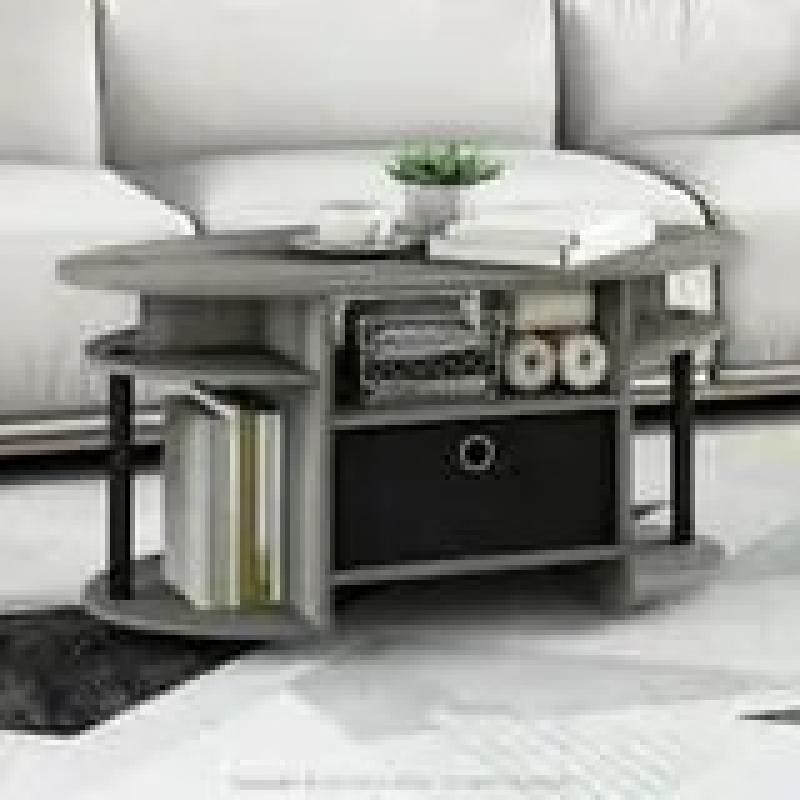 Simple Design Oval Coffee Table with Bin, Walnut