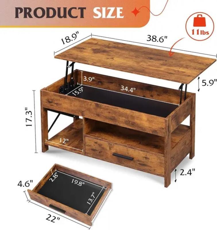 Lift Top Coffee Table for Living Room,Coffee Table with Storage,Hidden Compartment and Metal Frame