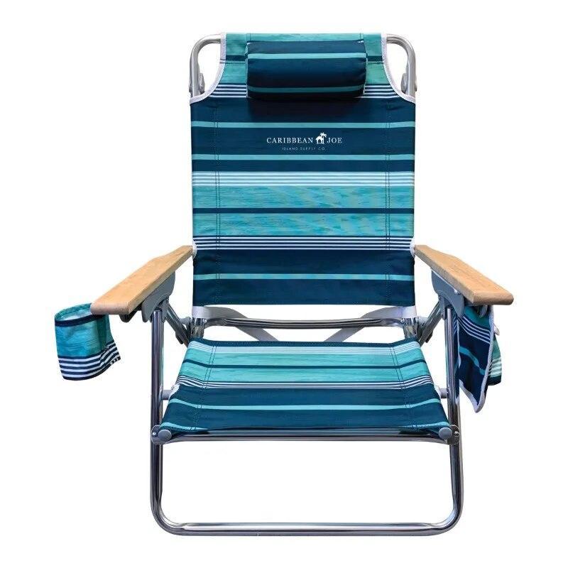 Beach 5-Position Deluxe  Chair with Wood Armrests camping chair  outdoor 