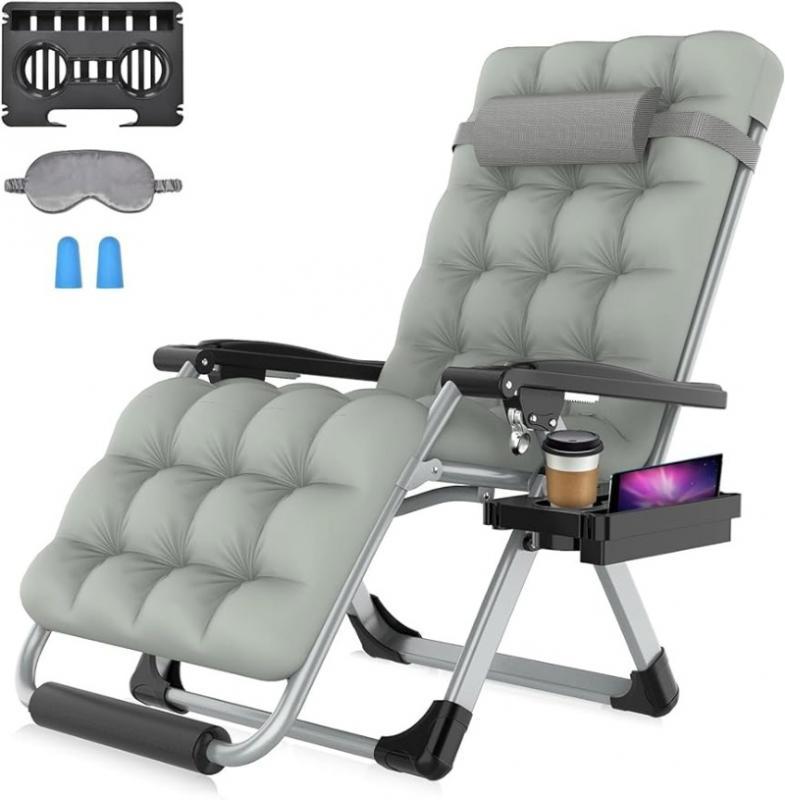 Zero Gravity Chair, 26In L Reclining Lounge Chair w/Removable Cushion & Headrest, Upgraded Aluminum Alloy Lock, 500lbs,Gray
