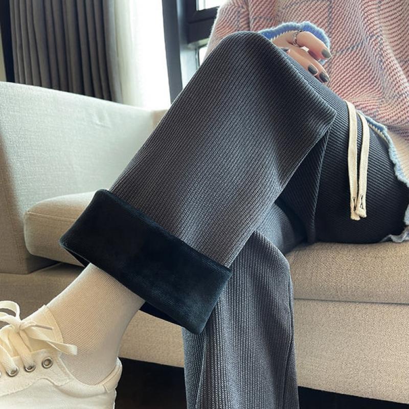 Korean Women's Corduroy Pants Wide Leg Pants Slim Straight Leg Pants Autumn/Winter 2022 Plush Thickened Casual Pants