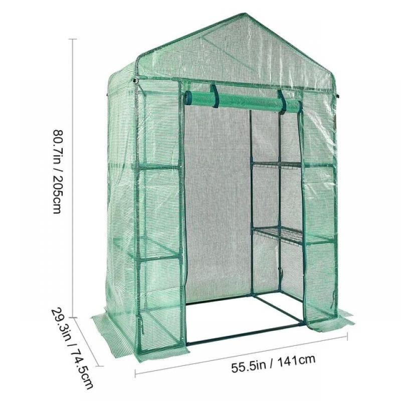 VEVOR Walk-in Green House Greenhouse with Shelves High Strength PE Cover with Doors & Windows and Steel Frame for Planting