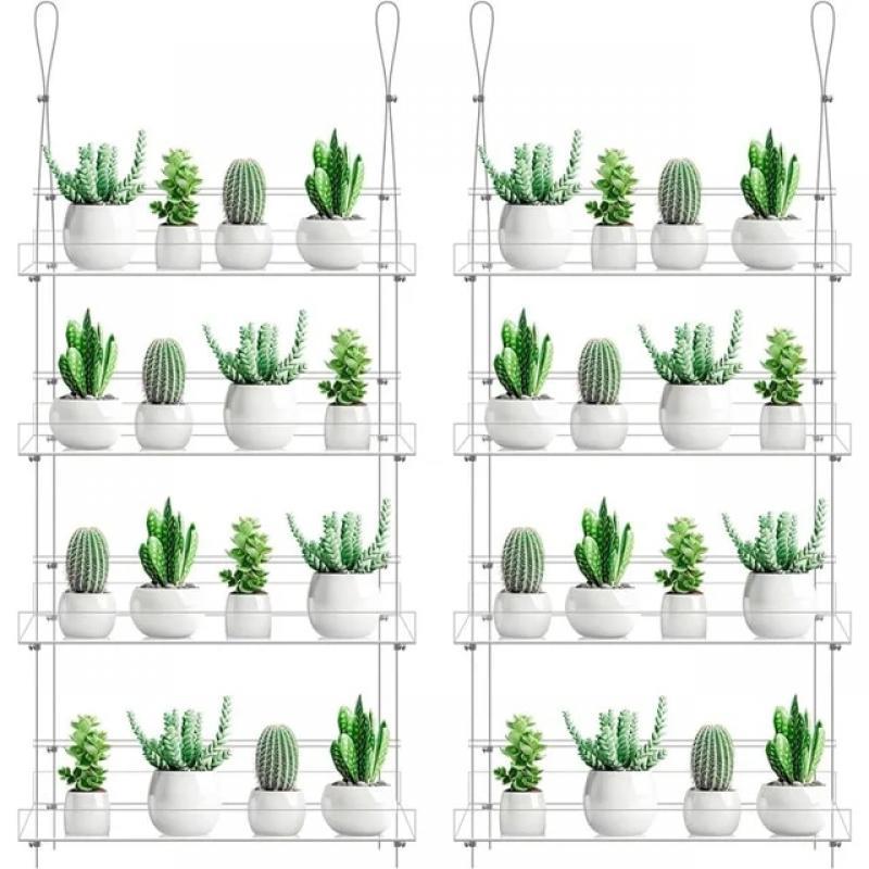 Ziliny 2 Pcs 4 Tier Clear Hanging Window Plant Shelves Acrylic Shelves Hanging Plant Stand Window Plant Hanger Flower Pot