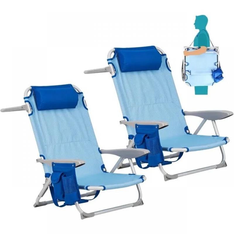Camping Chair Beach Chair With Headrest Portable Folding Chair 2 Piece Set Camping Outdoor Furniture Foldable Travel