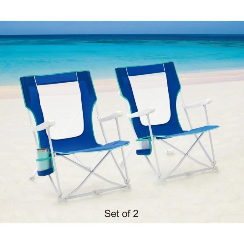 2-Pack Folding Hard Arm Beach Bag Chair with Carry Bag, Blue Portable Recliner