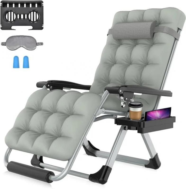 Zero Gravity Chair, 26In L Reclining Lounge Chair w/Removable Cushion & Headrest, Upgraded Aluminum Alloy Lock, 500lbs,Gray