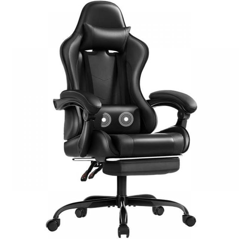 Lacoo PU Leather Gaming Chair Massage Ergonomic Gamer Chair Height Adjustable Computer Chair with Footrest & Lumbar Suppo